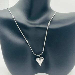 Elegant Silver Heart Pendant Necklace, Stainless Steel
